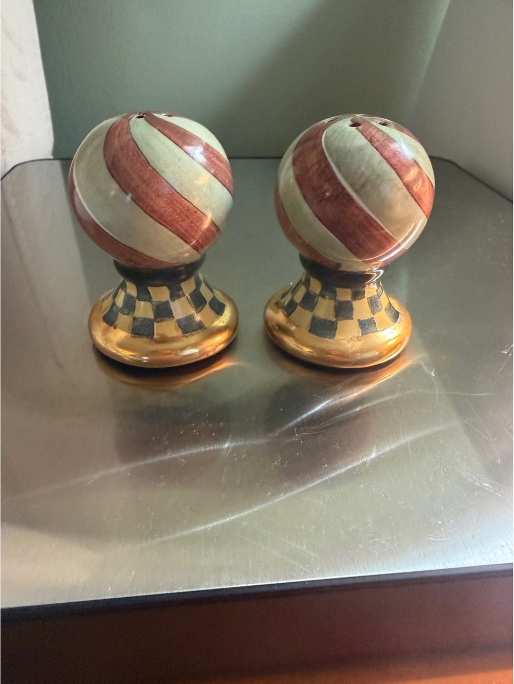 Mackenzie-Childs Torquay Pattern Salt & Pepper Shakers - Hand-Painted Majolica